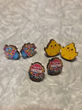 Easter Painted Wooden Stud Earrings
